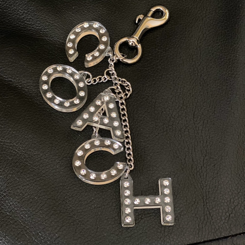 Coach bag charm in acrylic letters w/rhinestones